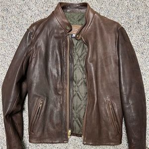 Walter Dyer mens leather cafe racer jacket M L brown, heavy motorcycle jacket